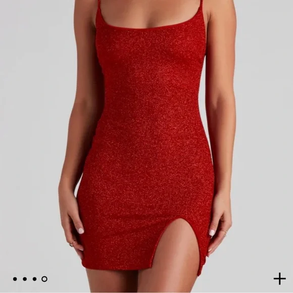 Windsor Shine Through Red Glitter Mini Dress Size Large Sparkly Short Dress L - Picture 2 of 9